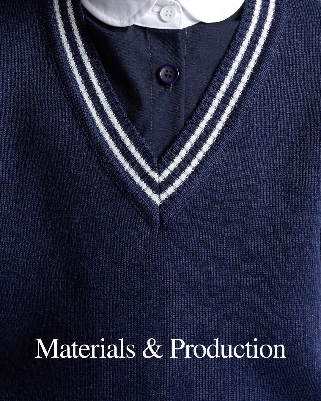 Navy knitwear with white stripes at the neckline
